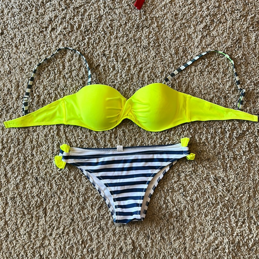 Navy and neon yellow push up bikini